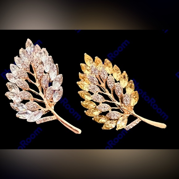 RHINESTONE FERN LEAf PIN BROOCH PIN silver or gold NWT - Picture 1 of 2